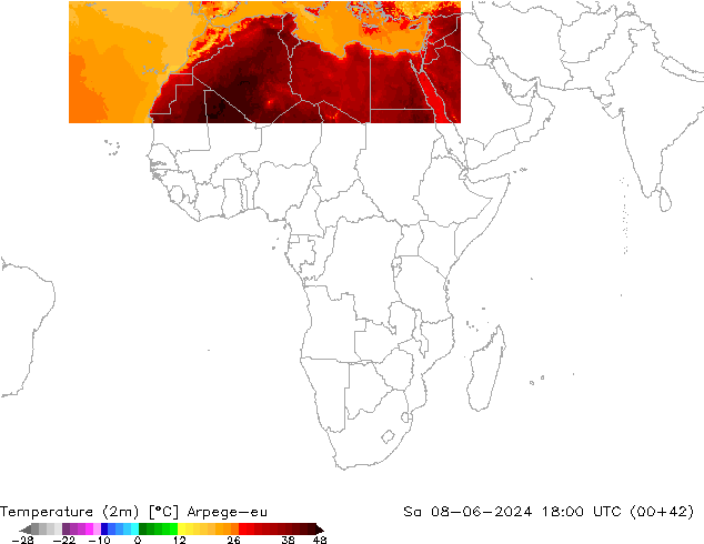 Temperature (2m) Arpege-eu Sa 08.06.2024 18 UTC