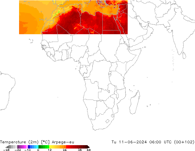 Temperature (2m) Arpege-eu Út 11.06.2024 06 UTC