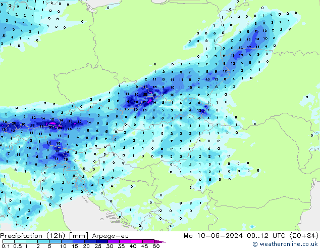 Precipitación (12h) Arpege-eu lun 10.06.2024 12 UTC