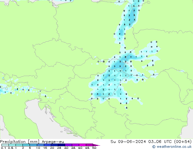 Precipitation Arpege-eu Su 09.06.2024 06 UTC