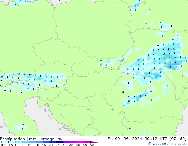 Srážky Arpege-eu Ne 09.06.2024 12 UTC