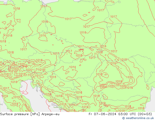 Atmosférický tlak Arpege-eu Pá 07.06.2024 03 UTC