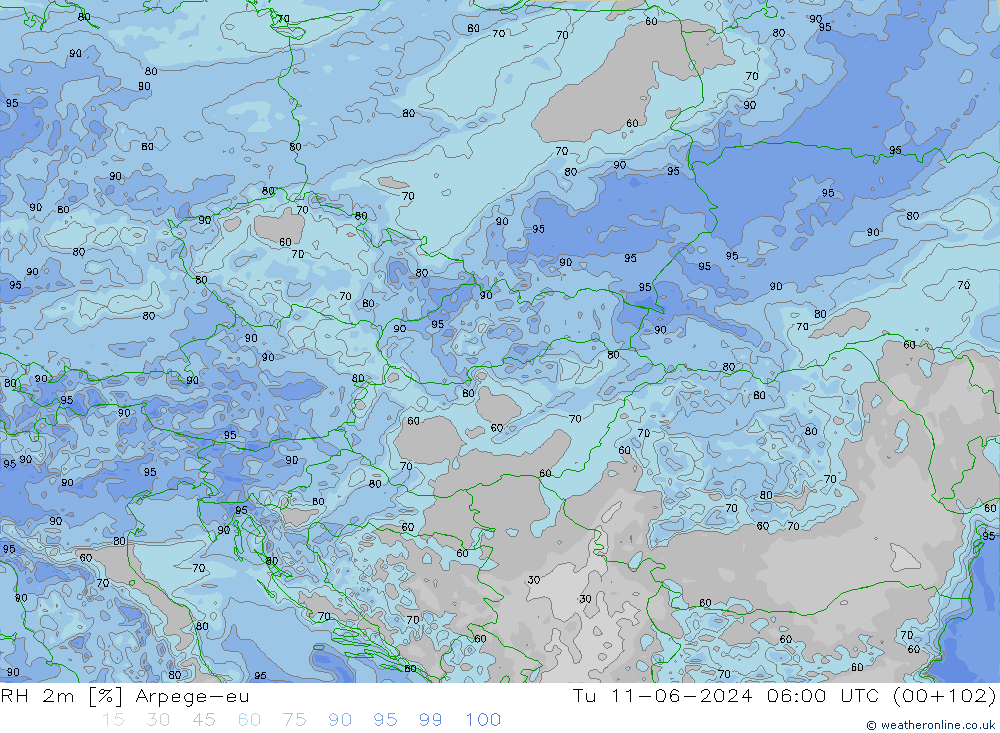 RH 2m Arpege-eu wto. 11.06.2024 06 UTC