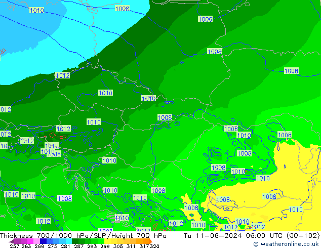 Dikte700-1000 hPa Arpege-eu di 11.06.2024 06 UTC