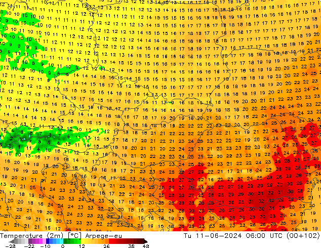 Temperatura (2m) Arpege-eu mar 11.06.2024 06 UTC