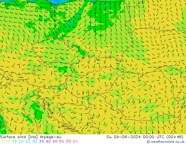 Vento 10 m Arpege-eu Dom 09.06.2024 00 UTC