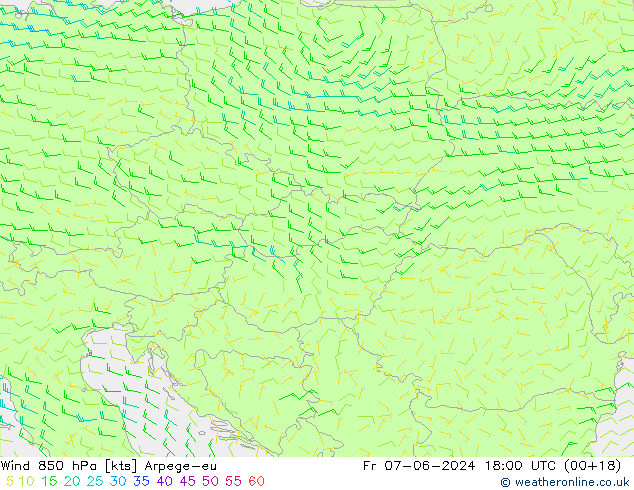 Wind 850 hPa Arpege-eu Fr 07.06.2024 18 UTC