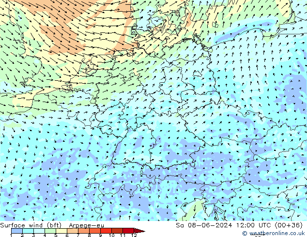  10 m (bft) Arpege-eu  08.06.2024 12 UTC