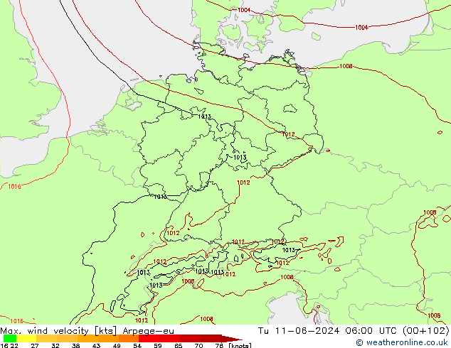 Windböen Arpege-eu Di 11.06.2024 06 UTC