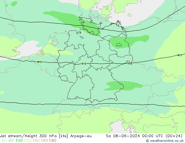 Jet stream Arpege-eu Sáb 08.06.2024 00 UTC