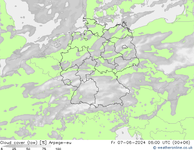 Bewolking (Laag) Arpege-eu vr 07.06.2024 06 UTC