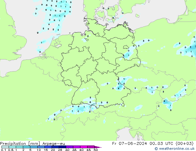 Precipitazione Arpege-eu ven 07.06.2024 03 UTC