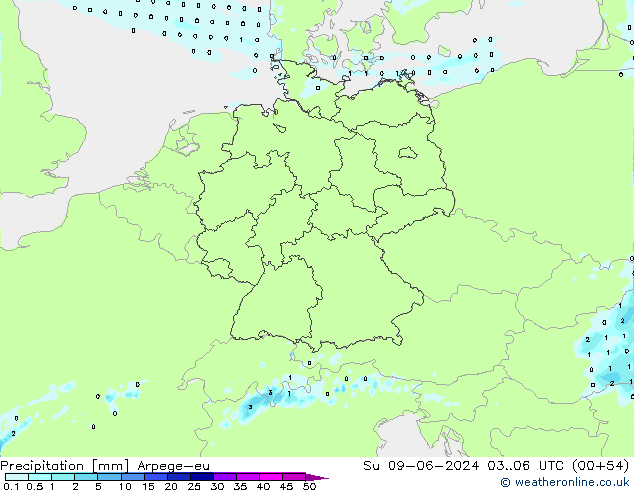 Precipitación Arpege-eu dom 09.06.2024 06 UTC