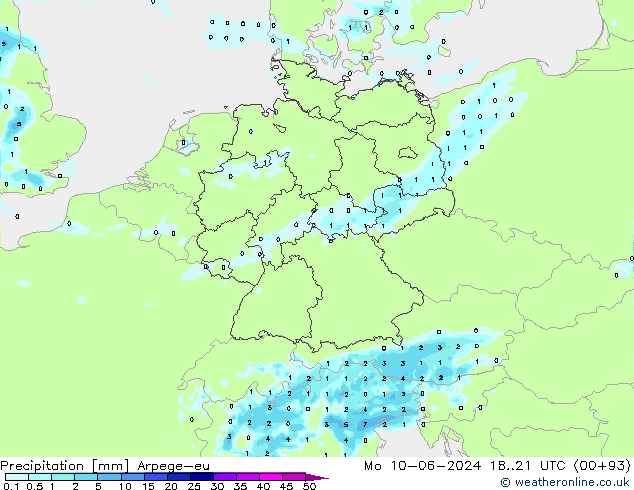 Precipitation Arpege-eu Mo 10.06.2024 21 UTC
