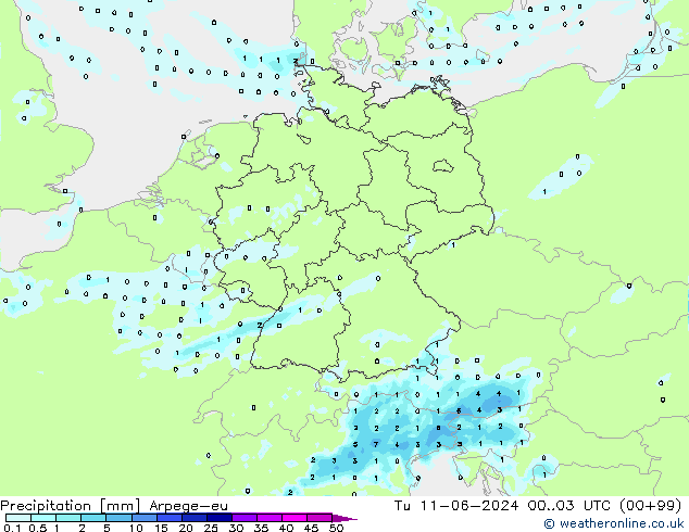 Neerslag Arpege-eu di 11.06.2024 03 UTC