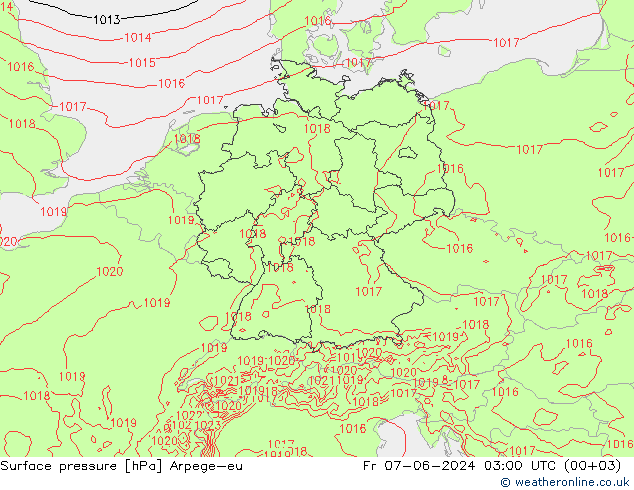 Presión superficial Arpege-eu vie 07.06.2024 03 UTC