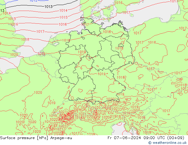 Surface pressure Arpege-eu Fr 07.06.2024 09 UTC