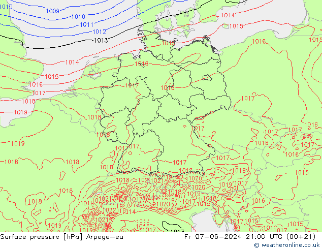 Surface pressure Arpege-eu Fr 07.06.2024 21 UTC