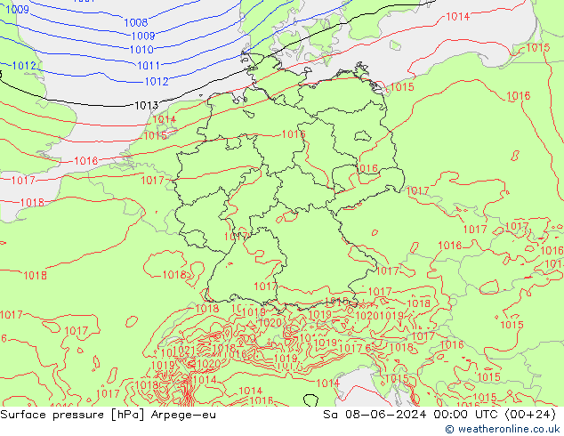 Atmosférický tlak Arpege-eu So 08.06.2024 00 UTC