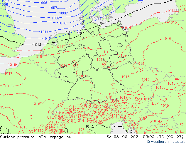 Atmosférický tlak Arpege-eu So 08.06.2024 03 UTC