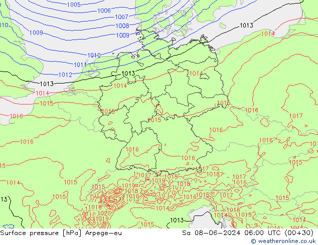 Surface pressure Arpege-eu Sa 08.06.2024 06 UTC