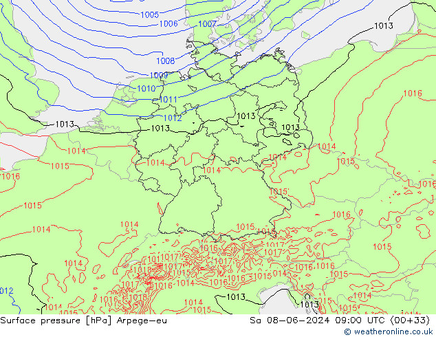 Surface pressure Arpege-eu Sa 08.06.2024 09 UTC