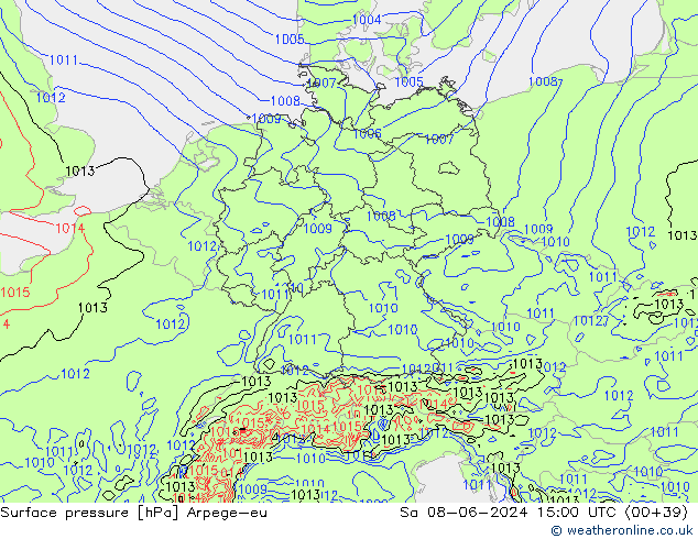 Pressione al suolo Arpege-eu sab 08.06.2024 15 UTC