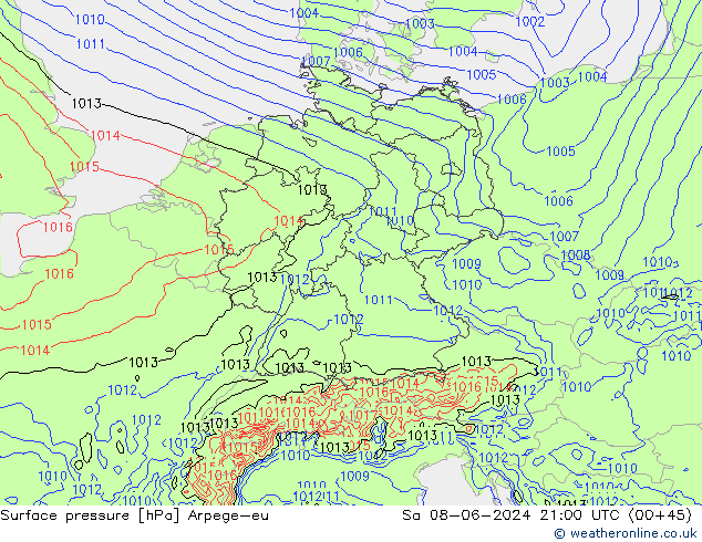 Bodendruck Arpege-eu Sa 08.06.2024 21 UTC