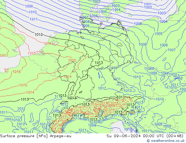 Surface pressure Arpege-eu Su 09.06.2024 00 UTC