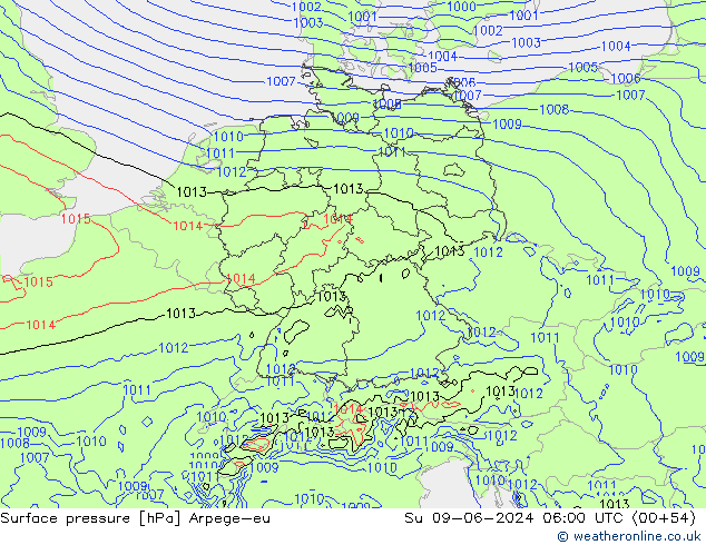 Atmosférický tlak Arpege-eu Ne 09.06.2024 06 UTC