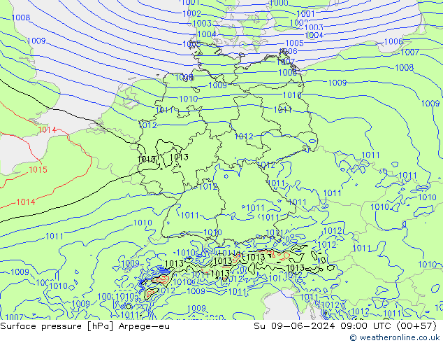 приземное давление Arpege-eu Вс 09.06.2024 09 UTC