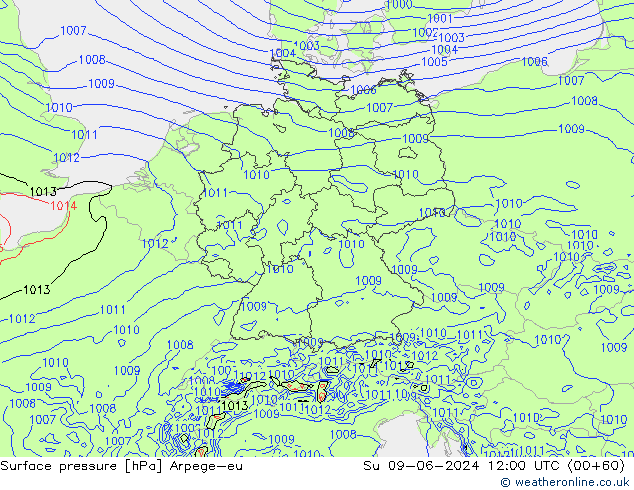 Surface pressure Arpege-eu Su 09.06.2024 12 UTC