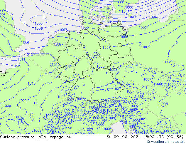 Luchtdruk (Grond) Arpege-eu zo 09.06.2024 18 UTC