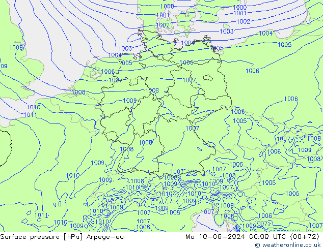 Surface pressure Arpege-eu Mo 10.06.2024 00 UTC