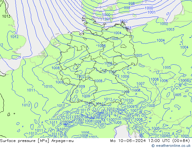 Atmosférický tlak Arpege-eu Po 10.06.2024 12 UTC