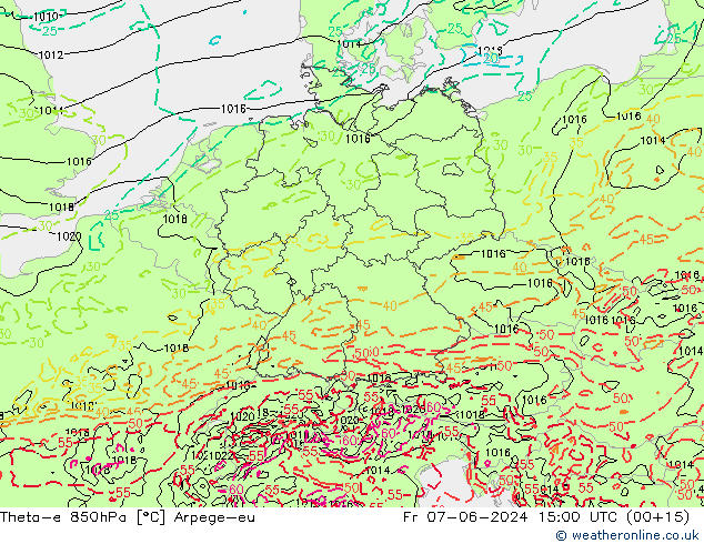 Theta-e 850hPa Arpege-eu Fr 07.06.2024 15 UTC