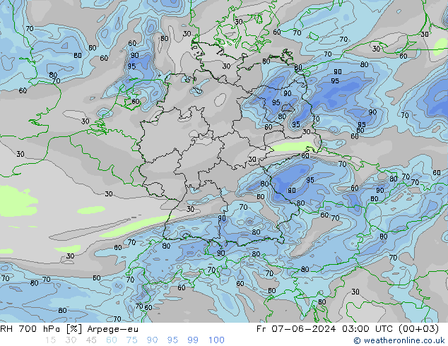 RH 700 hPa Arpege-eu Fr 07.06.2024 03 UTC