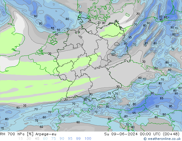 RH 700 hPa Arpege-eu Su 09.06.2024 00 UTC