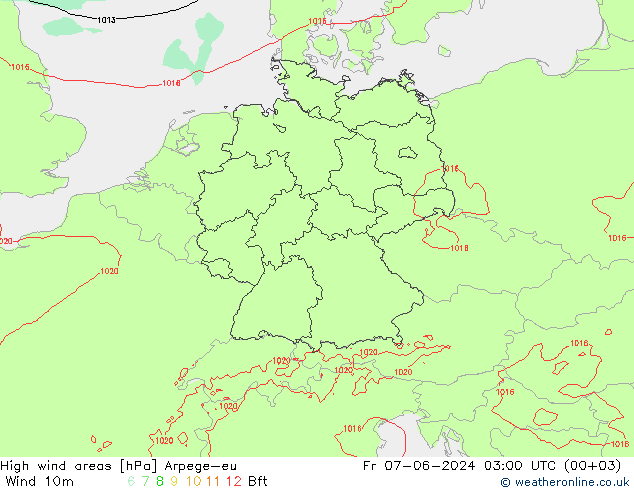 High wind areas Arpege-eu Sex 07.06.2024 03 UTC