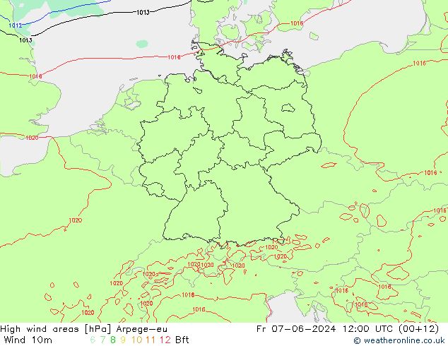 yüksek rüzgarlı alanlar Arpege-eu Cu 07.06.2024 12 UTC