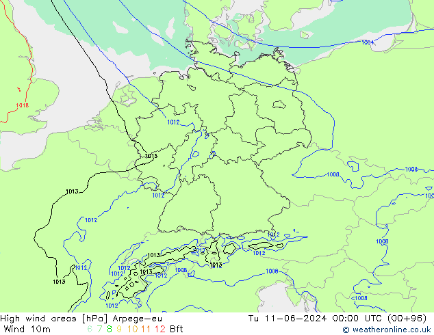 yüksek rüzgarlı alanlar Arpege-eu Sa 11.06.2024 00 UTC