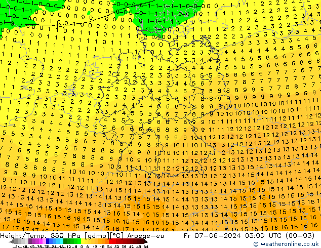 Height/Temp. 850 hPa Arpege-eu Fr 07.06.2024 03 UTC