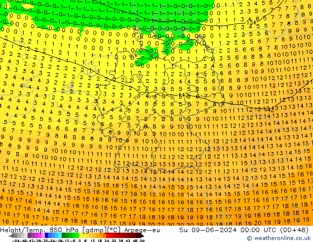 Height/Temp. 850 hPa Arpege-eu Su 09.06.2024 00 UTC