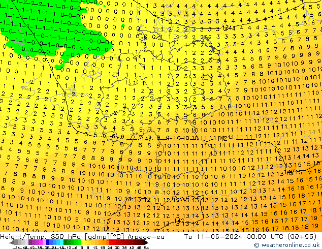 Height/Temp. 850 hPa Arpege-eu mar 11.06.2024 00 UTC