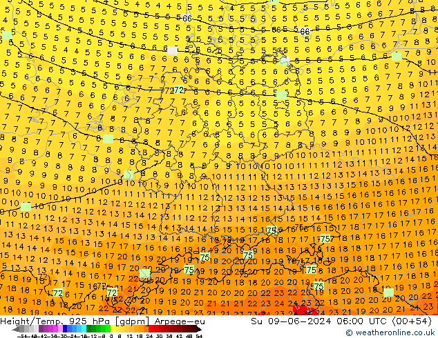 Height/Temp. 925 hPa Arpege-eu dom 09.06.2024 06 UTC