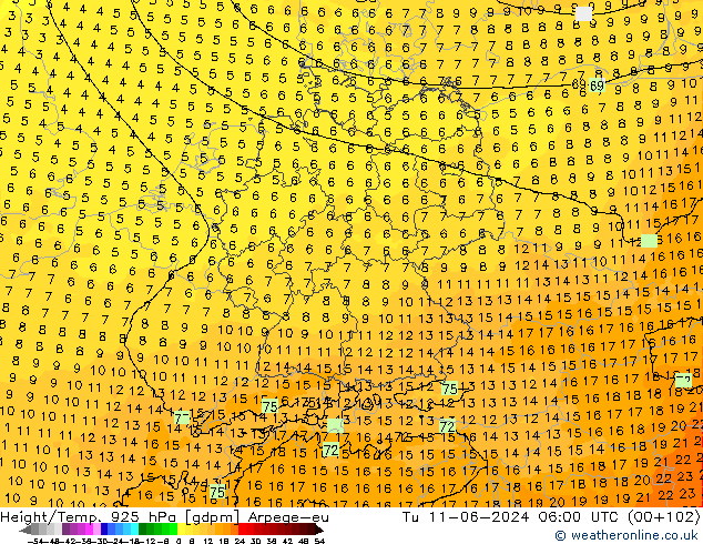 Height/Temp. 925 hPa Arpege-eu  11.06.2024 06 UTC