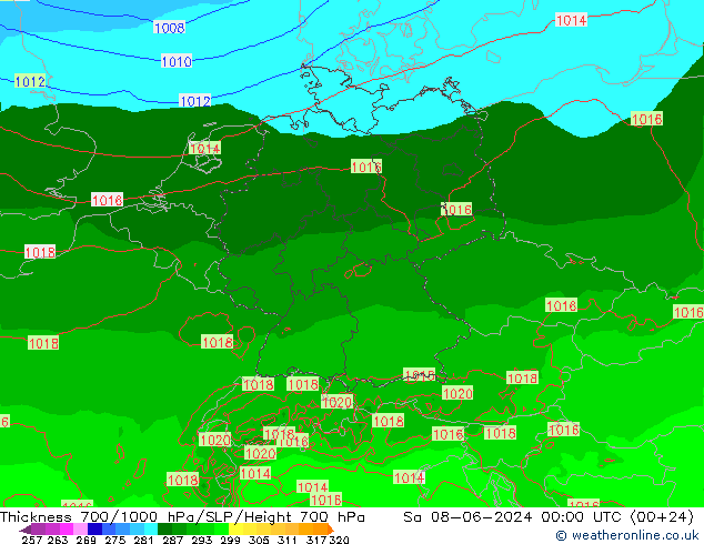 Dikte700-1000 hPa Arpege-eu za 08.06.2024 00 UTC