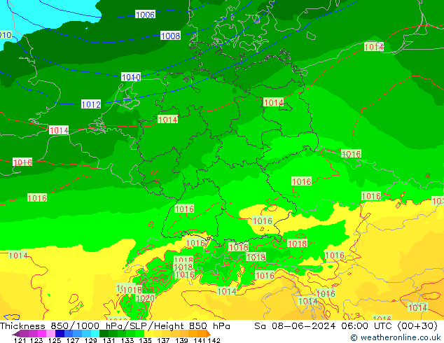 Thck 850-1000 hPa Arpege-eu So 08.06.2024 06 UTC