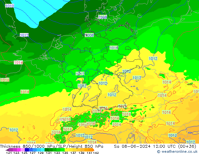 Thck 850-1000 hPa Arpege-eu Sáb 08.06.2024 12 UTC