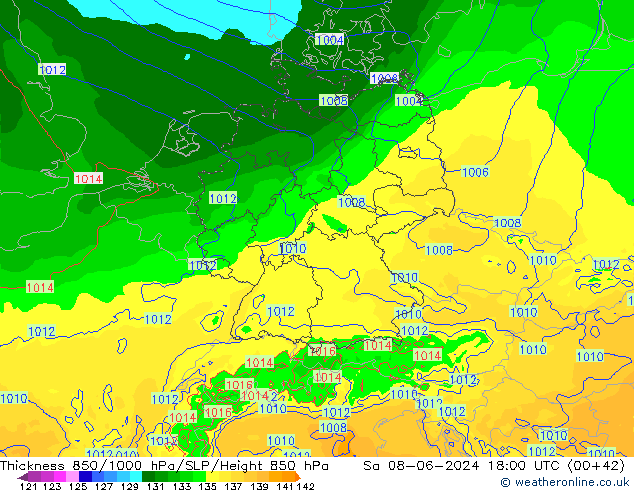 Thck 850-1000 hPa Arpege-eu Sáb 08.06.2024 18 UTC